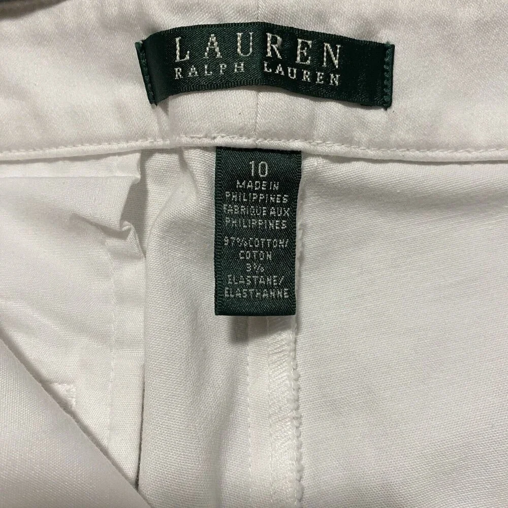 Lauren Ralph Lauren Woman's Stretch Cotton Pants Size 10 Flat Front Straight Leg
